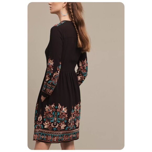 Anthropologie Floreat Black Embroidered Avery Dress sz L - Picture 2 of 10